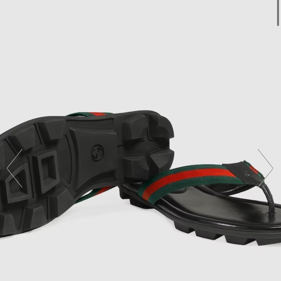 NWOT MENS GUCCI WEB AND LEATHER THONG SANDAL US 9. NO DUST BAG AND NO SHOE BOX. - Picture 5 of 8